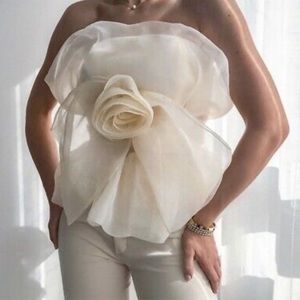 Zara Organza cream flower top RARE find